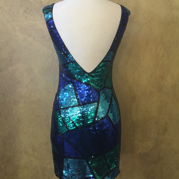 2/4 blue black sequin low back mini dress cocktail