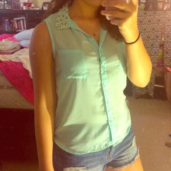 Baby Blue Chiffon Button Up Shirt