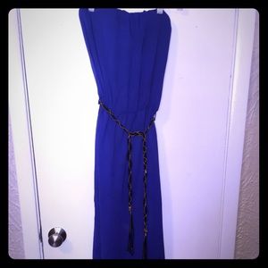 Strapless Blue Maxi Dress with Matching Cardigan
