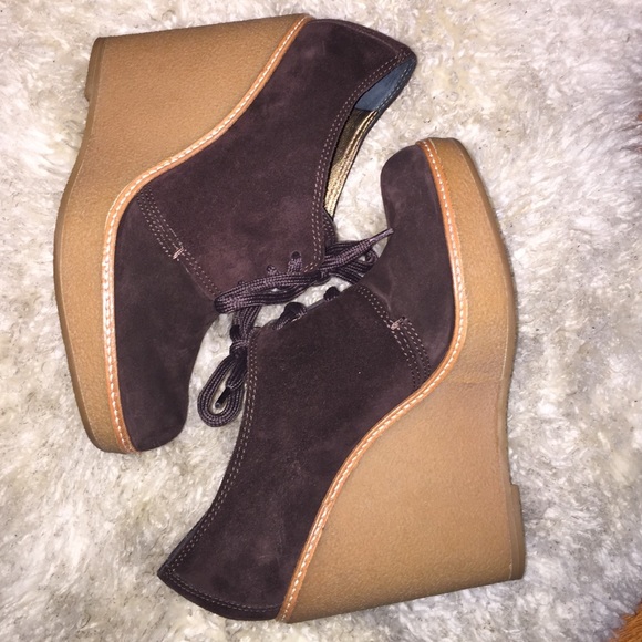 Sergio Rossi Wedge Oxford 70's style brown suede