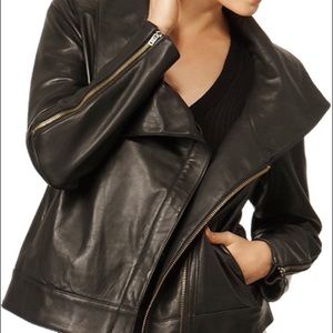 High collar petal leather jacket