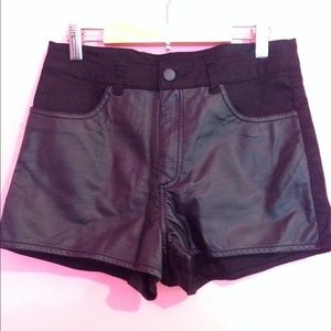 Black and faux leather high rise short