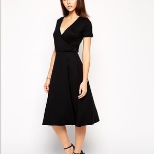 ASOS Black Wrap Front Midi Dress