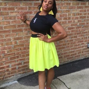 Skirt/white Sox Tee leather earrings