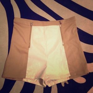 Tan and White High Waisted Shorts