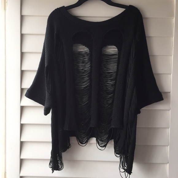 Foreign Exchange Black Distressed Short Sleeve Top