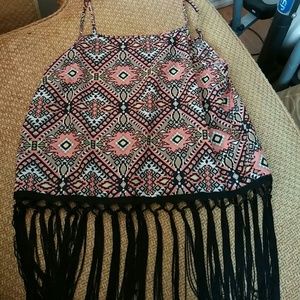 Multi colored Fringe backless shirt