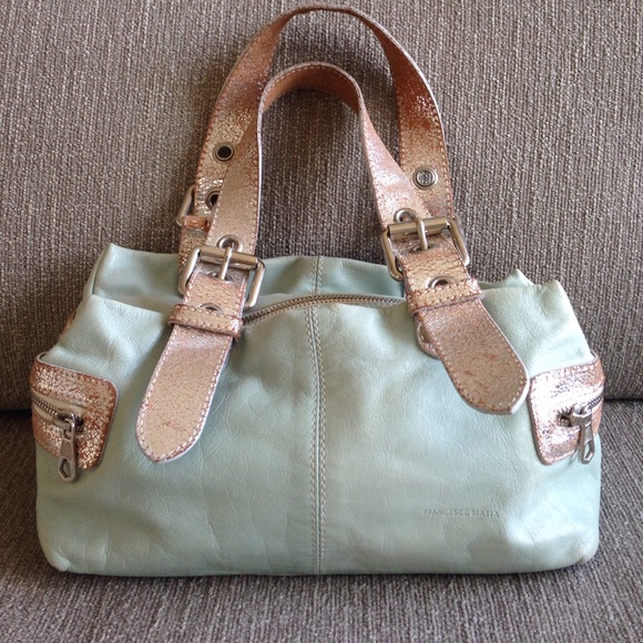 Cute light blueish/green leather bag!