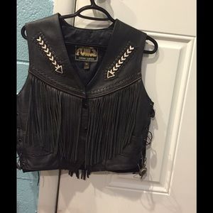 Real leather beaded vest with silver trimmings
