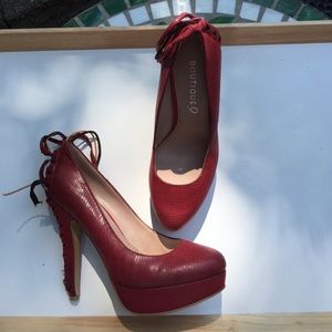 Boutique 9 red pump heel bow Lace up detail 6 *