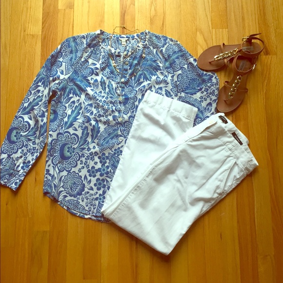 J.Crew Blue Floral Blouse (Size 4)