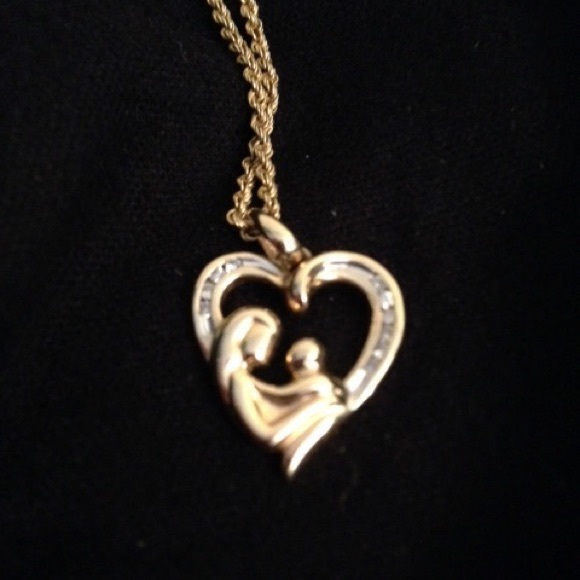 Reserved 14 carat gold & diamond mom/baby pendant