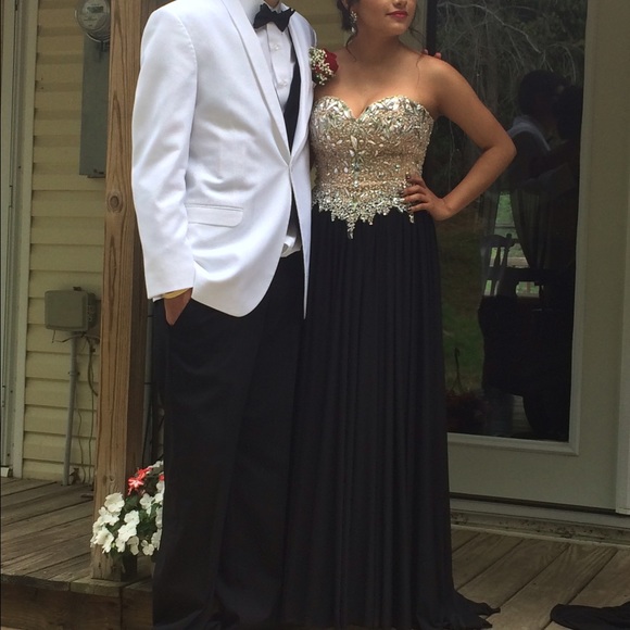 Beautiful black and silver beaded prom dress!!