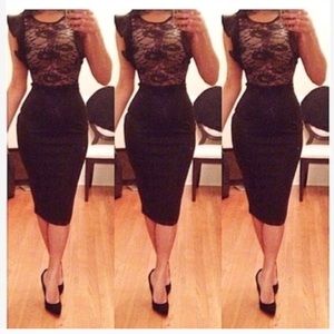 Black midi dress with lace