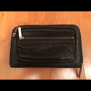 Bcbg roomy black distressed wallet
