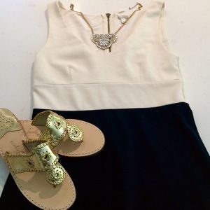 J Crew Navy and Cream Colorblock Zip Dress