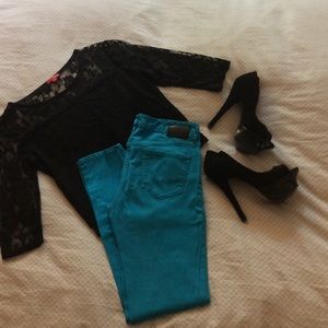 Armani Exchange A/E Turquoise Blue Skinnies Size 4