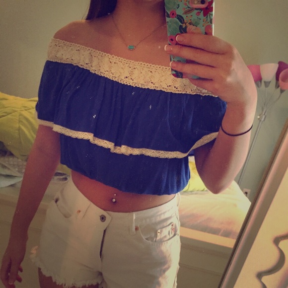 Blue off the shoulder crop top