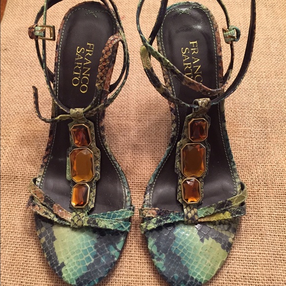 Franco Sarto green snakeskin heels, size 6
