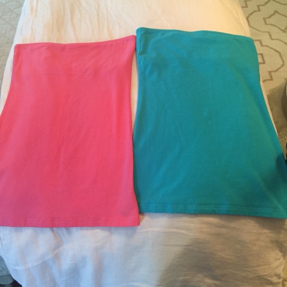 Blue and Pink strapless tight fitting shirts