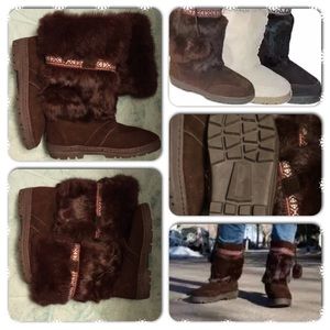 Minnetonka brown suede and fur boots.
