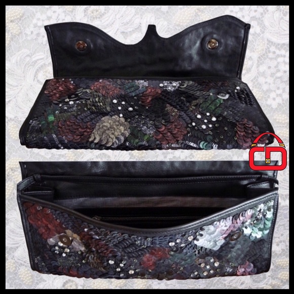 HALSTON Multi color Sequin Leather clutch w/Strap - Picture 3 of 4