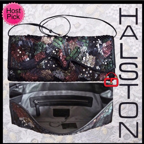 HALSTON Multi color Sequin Leather clutch w/Strap - Picture 1 of 4