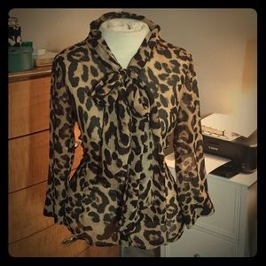 Leopard Chiffon Button Up Blouse Size Small