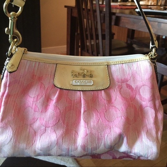 Coach Handbags - pink ombre coach bag with white handle! brand new!