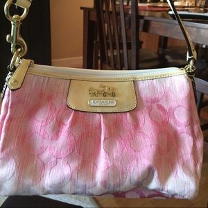 pink ombre coach bag with white handle! brand new!