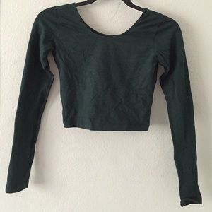 Forest Green American Apparel Long Sleeve Crop Top