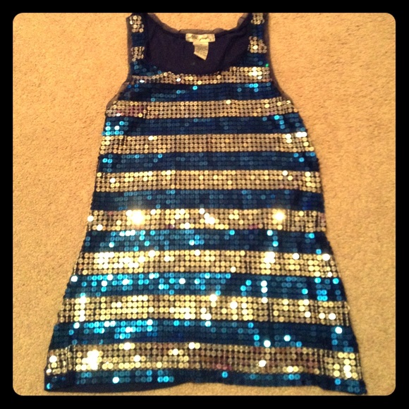 Blue and White Sequined Tank Top