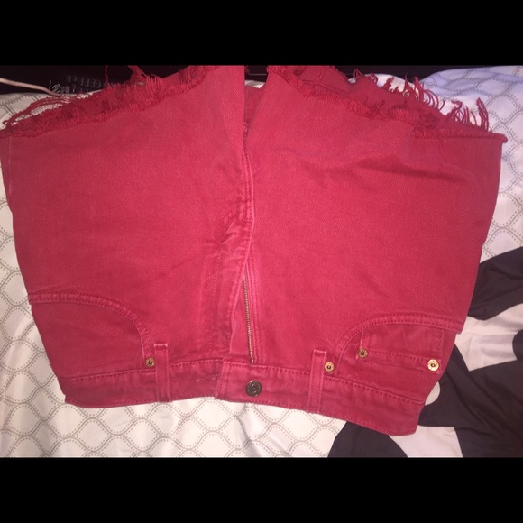 Red high waisted levis shorts
