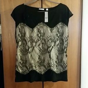 Black and creme lace top