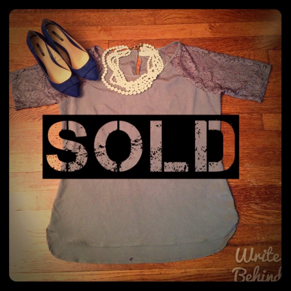 New York & Company Tops - Gray Lace Sleeve Blouse