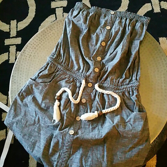 Strapless drawstring waist dress