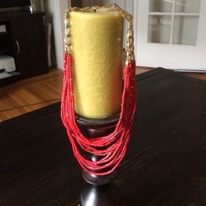 Stella and Dot red and gold layered bead necklace
