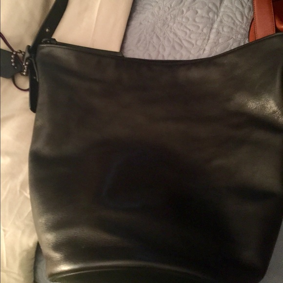 Coach black leather bucket bag