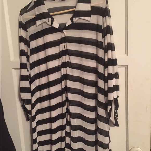 Plus size striped button up tunic - Picture 1 of 3