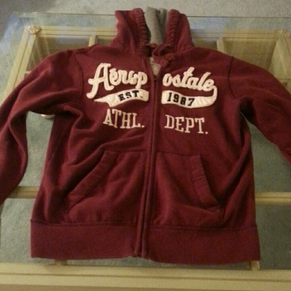 Burgundy and white Aeropostale sweatshirt with hoo