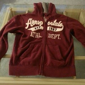 Burgundy and white Aeropostale sweatshirt with hoo