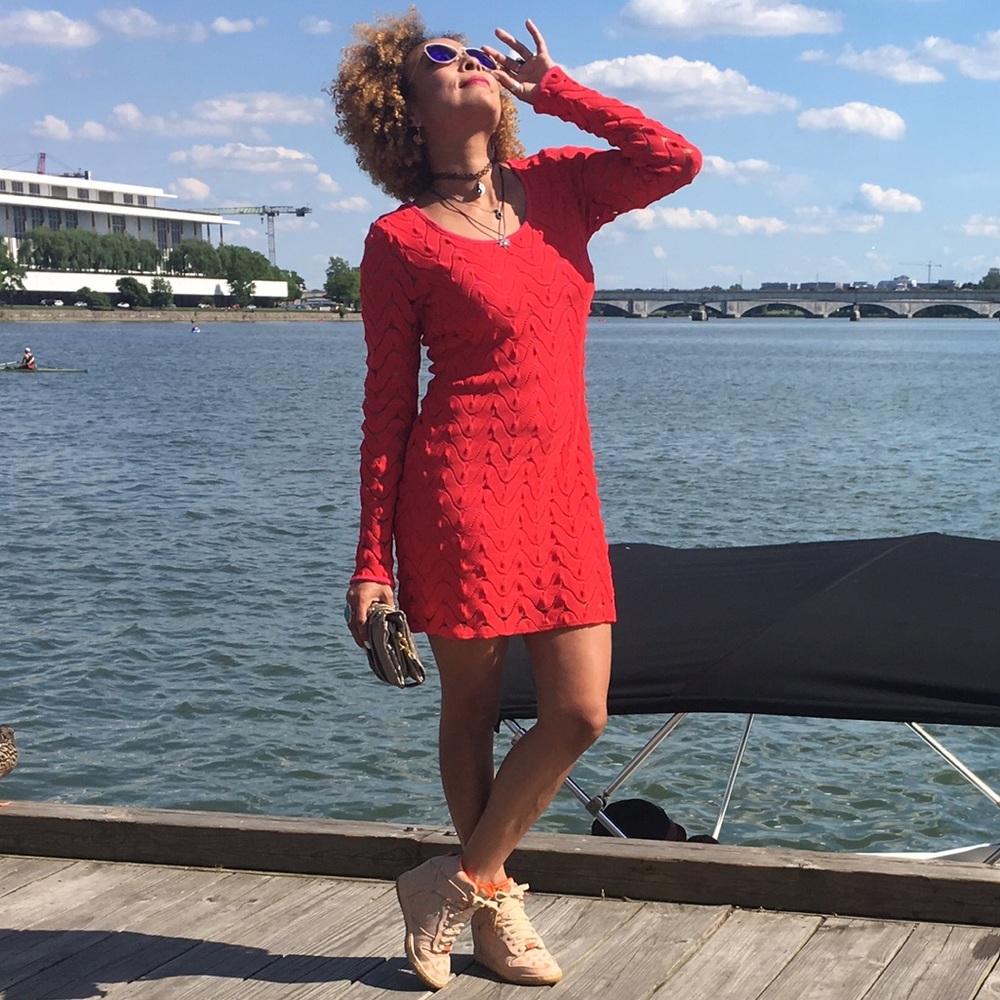 Free People Lace Red Long Sleeved Dress Sz Small