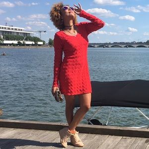 Free People Lace Red Long Sleeved Dress Sz Small