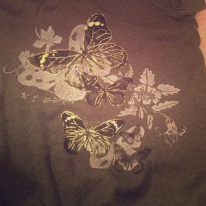 Cute tee shirt. Golden foil butterflies.