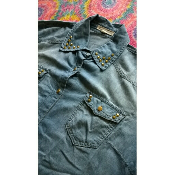 Blue Chambray Studded Shirt - Picture 2 of 3