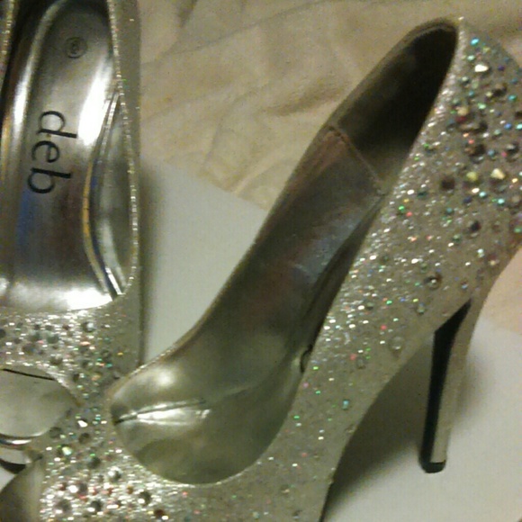 Prom heels worn twice. Silver and covered in gems