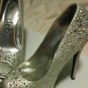 Prom heels worn twice. Silver and covered in gems