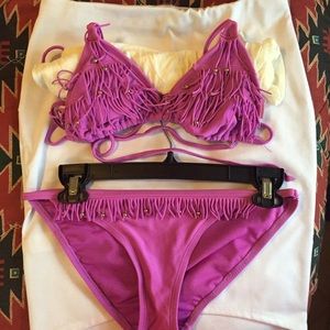 Purple fringe bathing suit