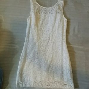 White floral lace fitted dress