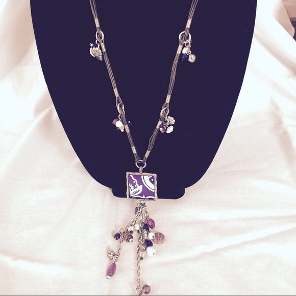Coldwater Creek purple, brown, silvertone necklace